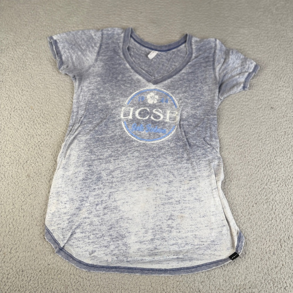 Techstyles T-Shirt Women L Blue UCSB Santa Barbara Burnout V-Neck Short Sleeve
